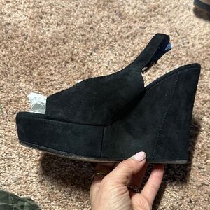 Rangoni Black Suede Wedge Sandals